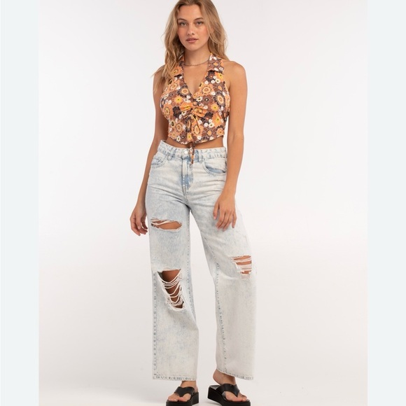 RSQ Wide Leg Jeans size 27 Women's Light Blue Distressed Jeans - Picture 1 of 8